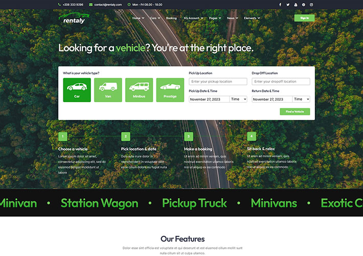 響應式汽車租賃服務企業網站bootstrap網頁HTML模板