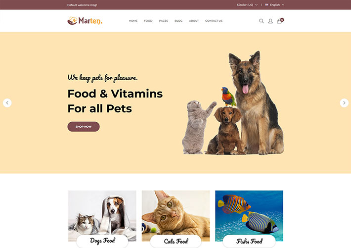 響應(yīng)式寵物狗糧食品電子商城企業(yè)網(wǎng)站bootstrap網(wǎng)頁模板