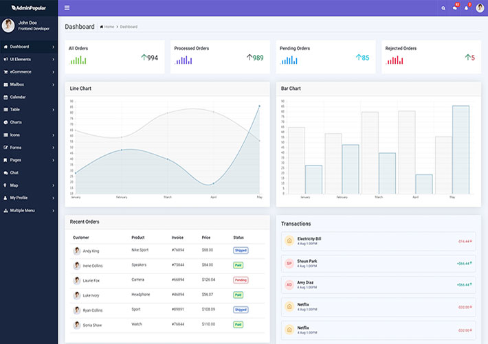 Bootstrap5后臺UI界面管理模板網頁HTML源碼模板