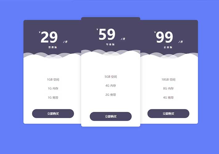 精美套餐價格表css3布局HTML代碼素材模板