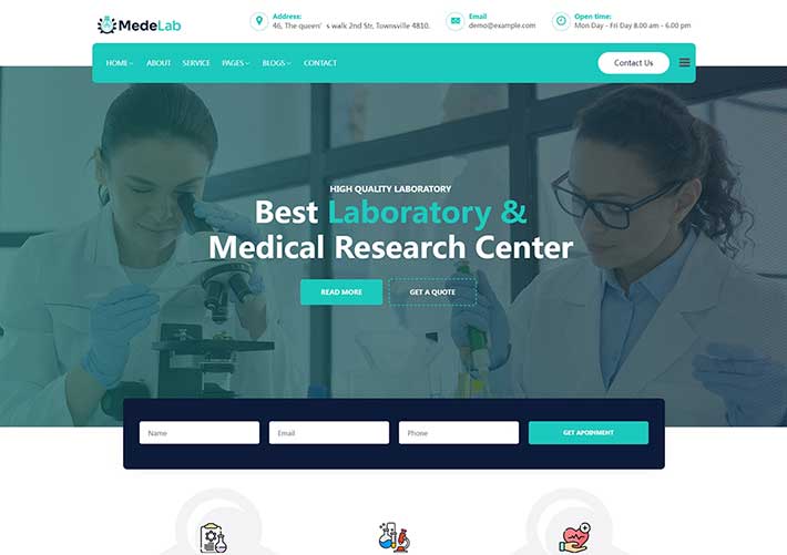 響應式醫學實驗研究中心HTML5網站網頁模板